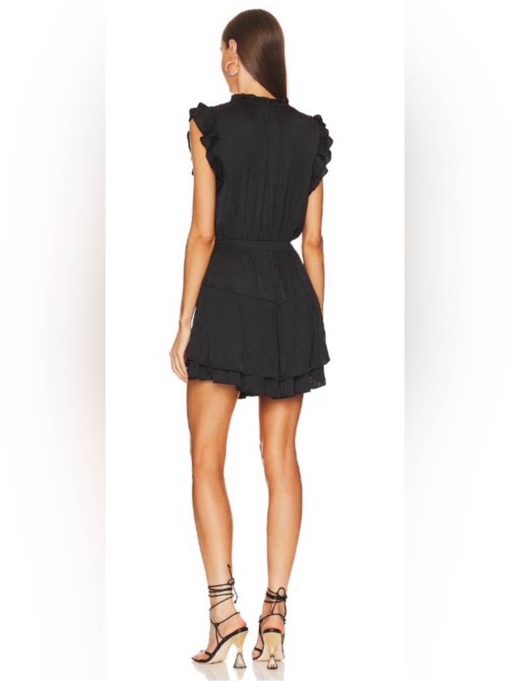 Steve Madden Prairie Dreams Satin V-Neck Ruffle Cap Sleeve Mini Dress Sz S - Picture 2 of 12